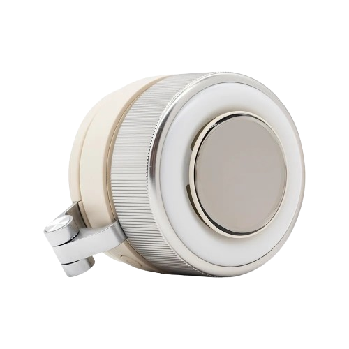 AURA ONE portable magnetic fan with its LED ring light, shown from the front